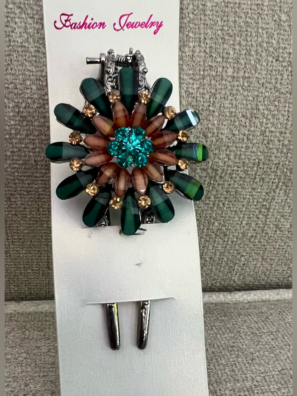 Fashion Jewelry Green, Teal and Amber Floral Hair Clip
